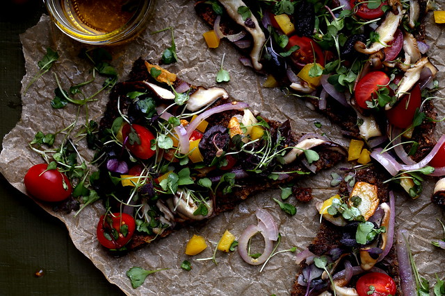 Purple Cauliflower Crust Pizza with Garlic Oil