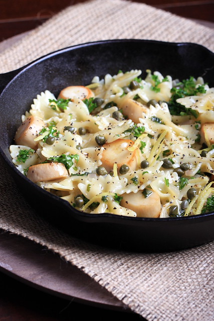 Vegan Scallops in a White Wine Cream Sauce over Pasta