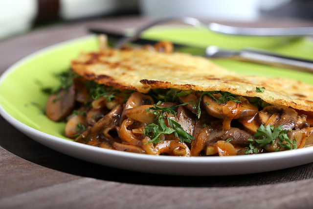 Coconut-Chickpea Crepes with Smoky Herbed Mushrooms