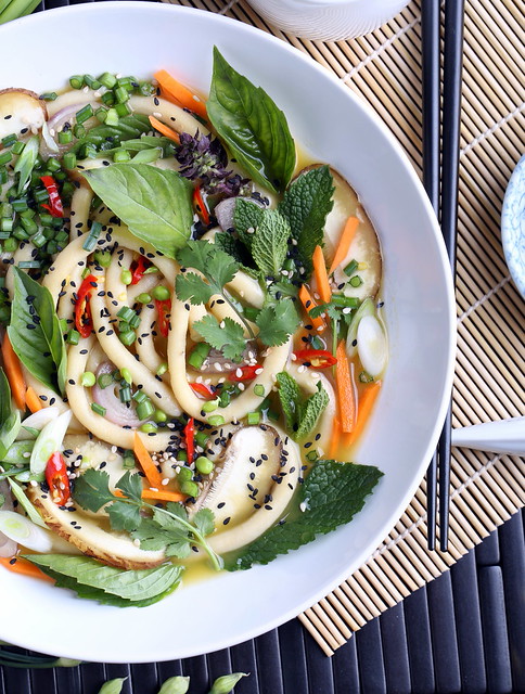 Mint, Basil and Cilantro Udon Noodle Bowl