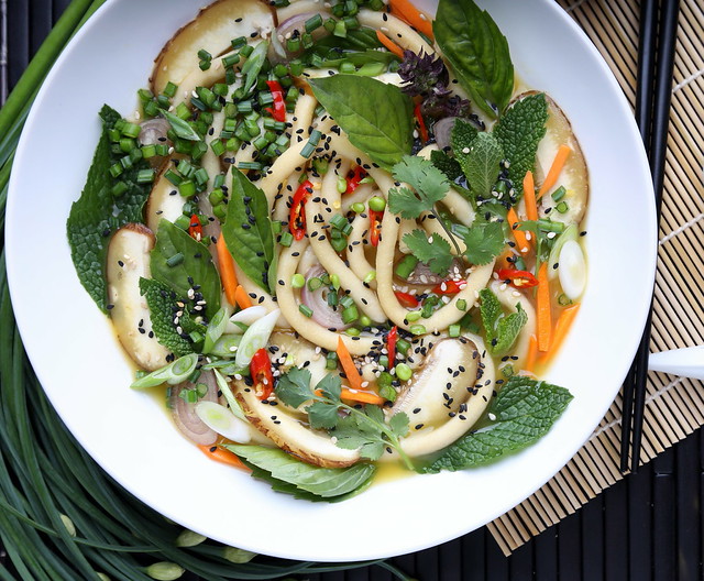 Mint, Basil and Cilantro Udon Noodle Bowl