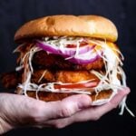 An air fried buffalo cauliflower burger.