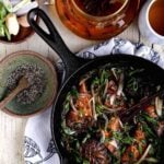 Chinese 5-spice tofu in a cast iron pan.