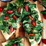 Focaccia Topped with Mâche and Fresh Tomatoes