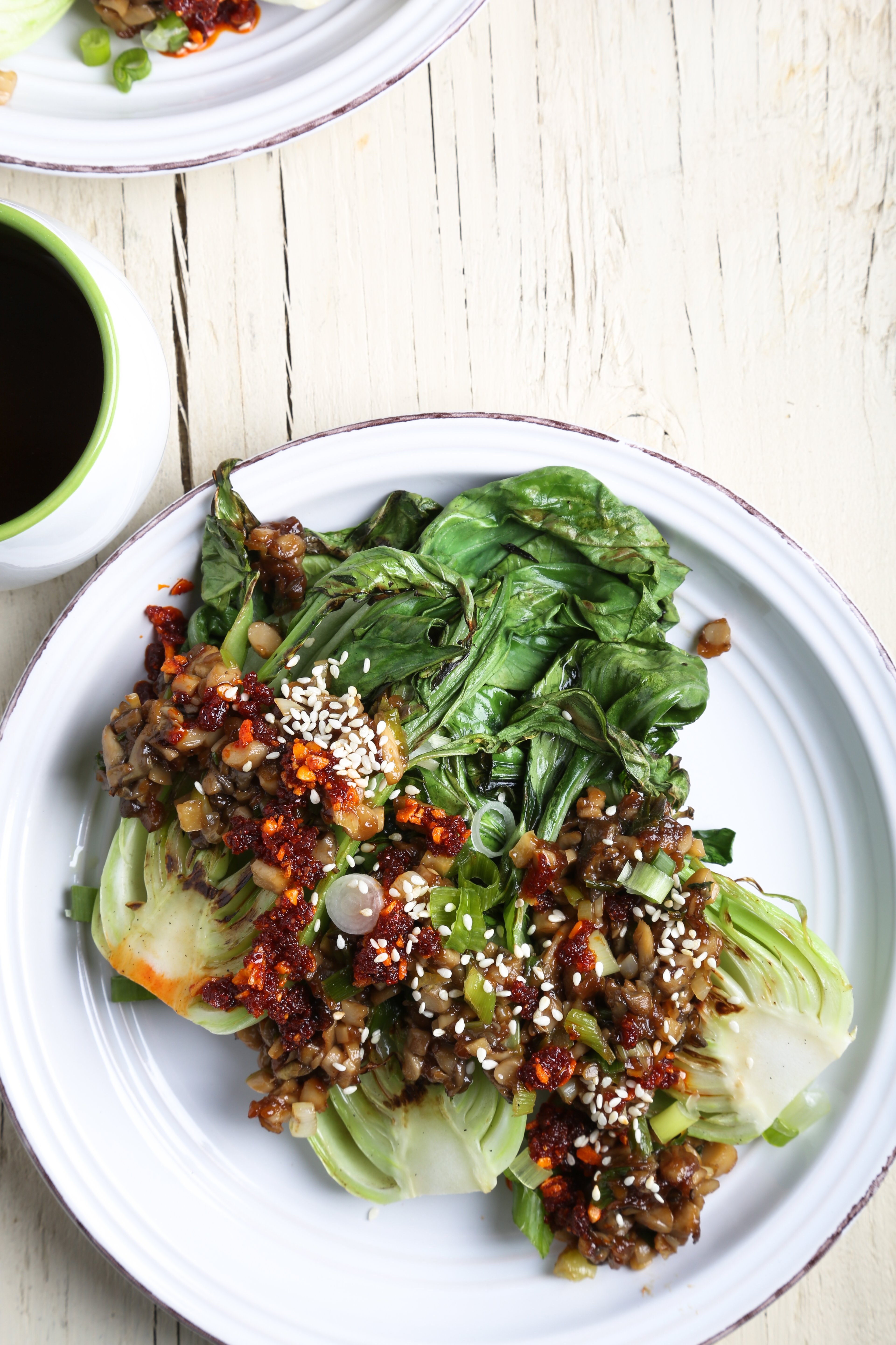 Grilled Bok Choy with Oyster Mushrooms