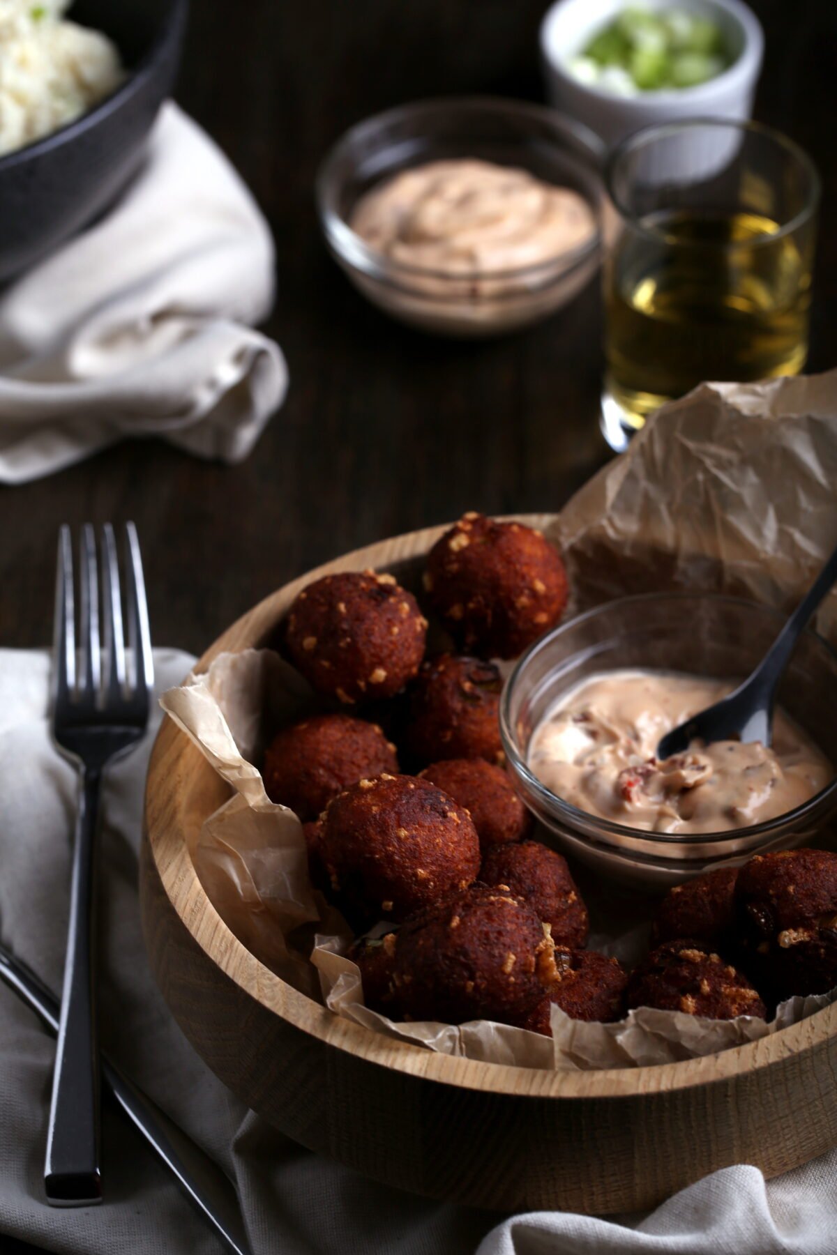 Loaded tater tots served with creamy, chipotle dipping sauce.