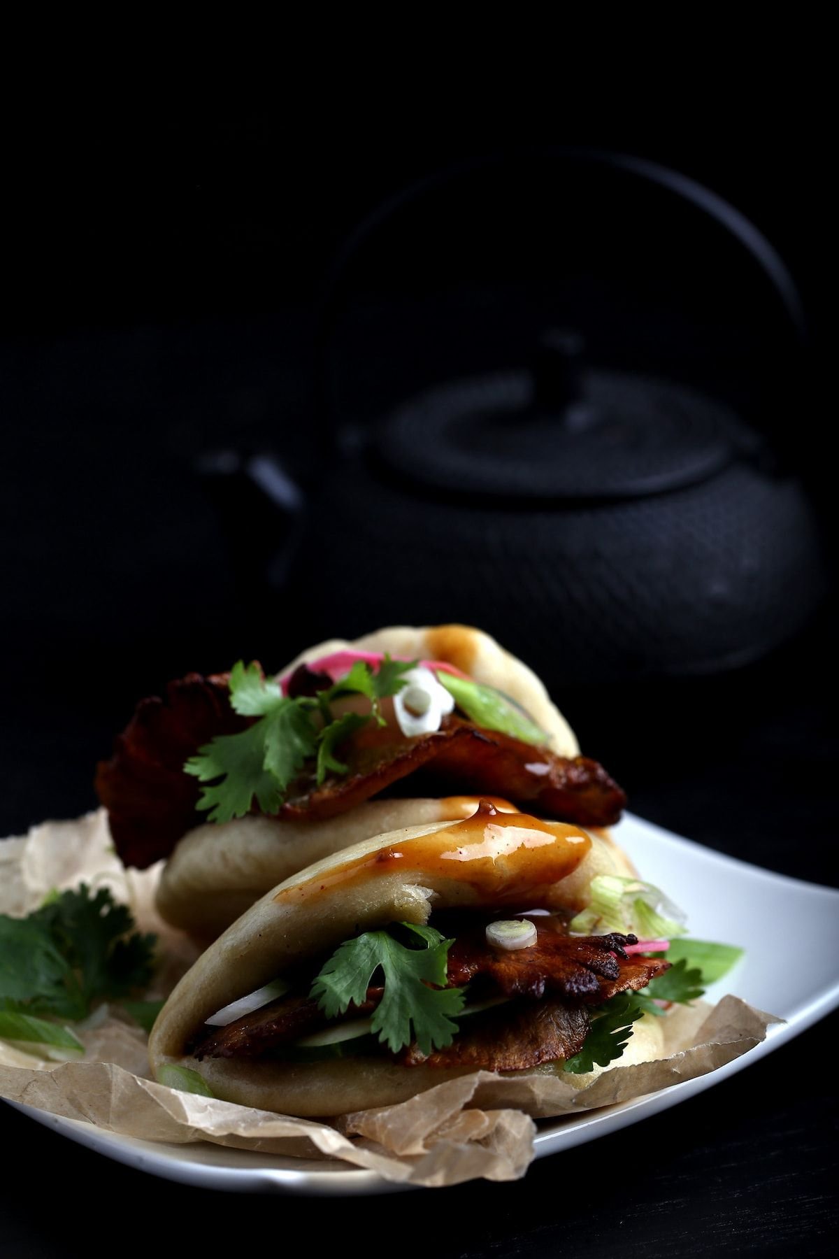 Vegan pork buns, with oyster mushroom meat.