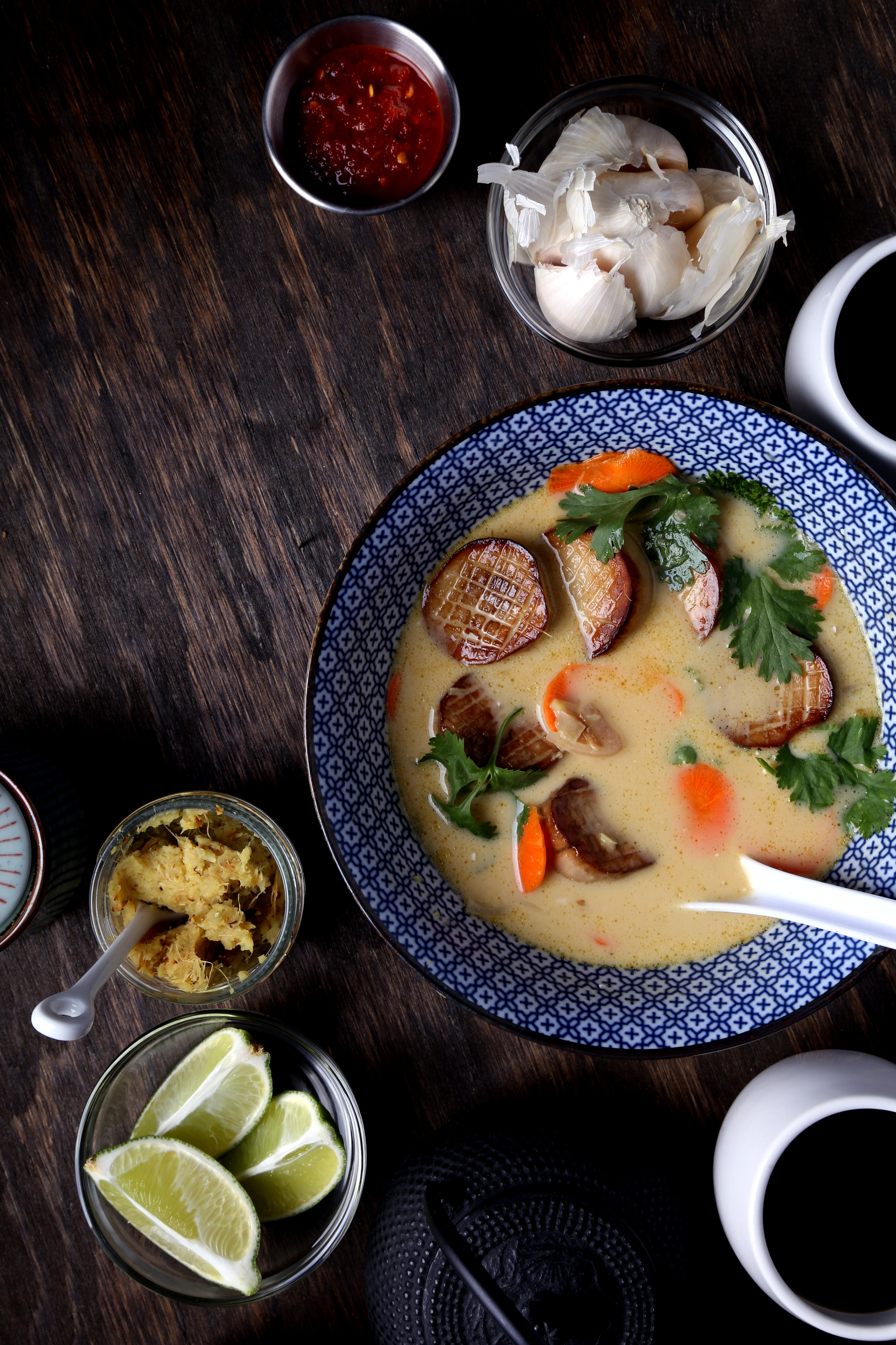 A bowl of creamy roasted ginger soup.
