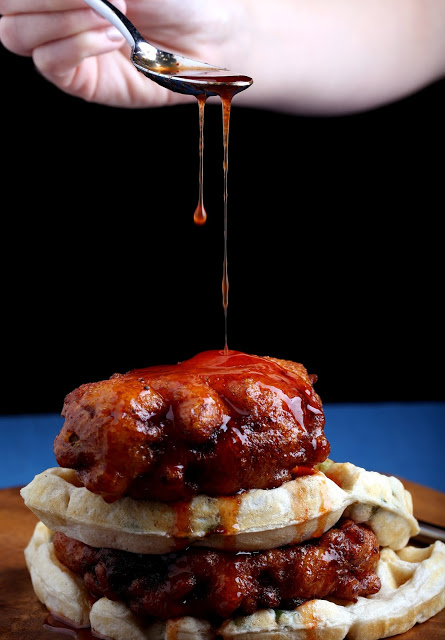 Vegan Chick'n and Waffles with Sriracha-Maple Syrup