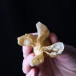 A pinwheel shape of a vegan crab rangoon.