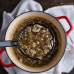 A ladle of vegan mushroom gravy.