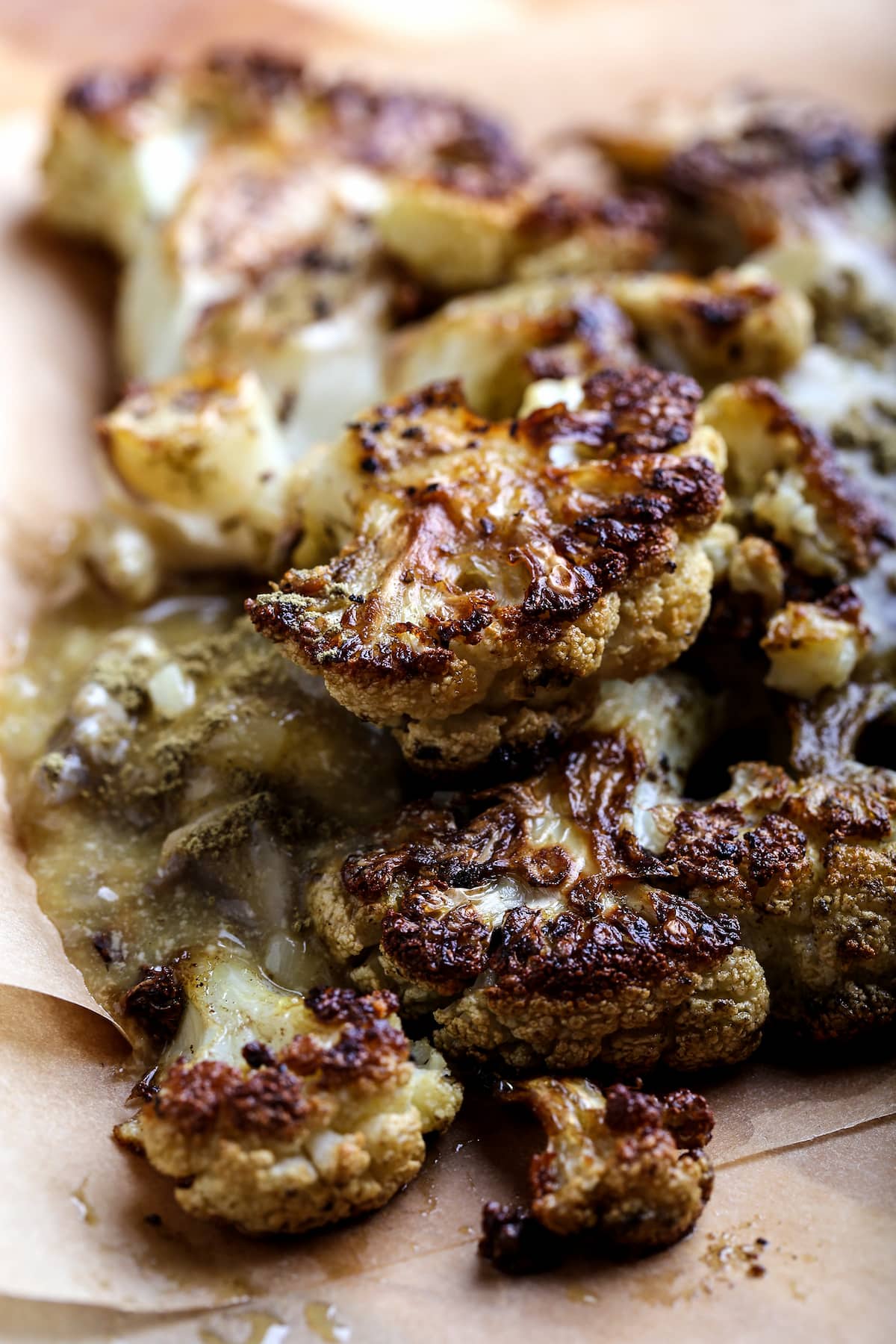 Vegan roasted cauliflower steaks with mushroom gravy.