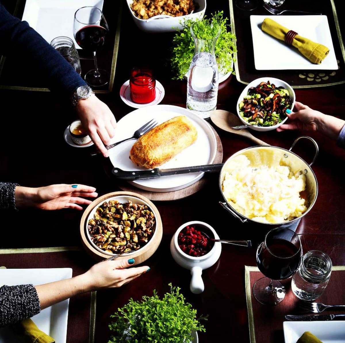 A vegan Thanksgiving holiday table.